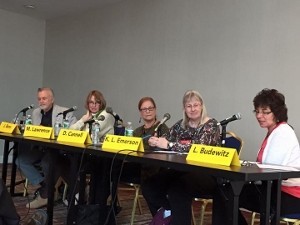 Panel on historical mysteries with James R. Benn, Mary Lawrence, Dorothy Cannell, Kathy Lynn Emerson and moderator Leslie Budewitz,