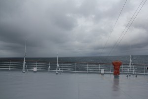 Dan held his camera steady when he took this picture; it's the ship that's not parallel with the ocean.