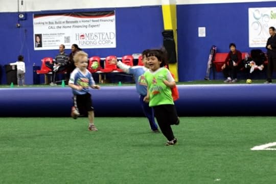 The Pip playing superhero tag at SoccerTots.