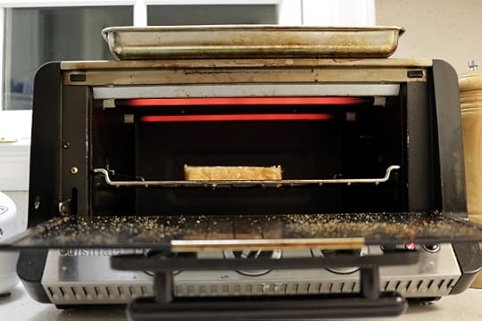 A piece of bread in the toaster at Chateau Steelypips.