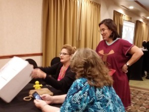 At the Pajama Party (aka Naughty Night). Guests are making dioramas with Squides.