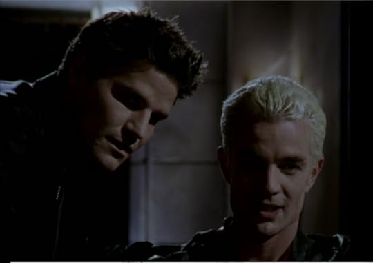 Angel annoyed and jealous, Spike amused.