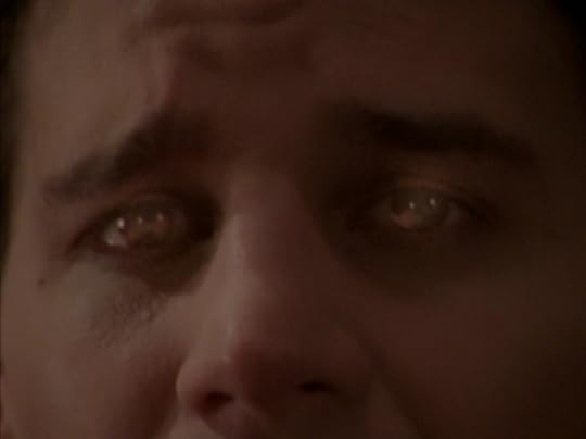 Angel's eyes lit up with mystical energy or whatever. It's orange.