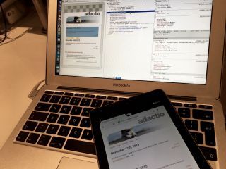Using developer tools in Chrome to inspect elements on a web page open on an Android device.