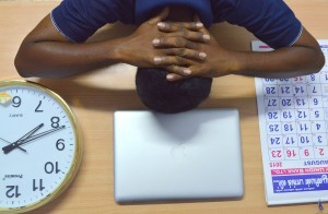man thinking head down