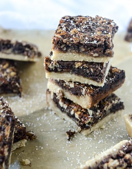 salted chocolate pecan pie bars I howsweeteats.com