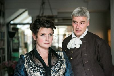 Katherine Tozer as Charlotte Lennox and Mark Elstob as Samuel Johnson
