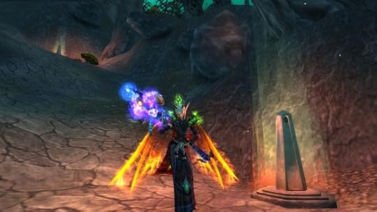 My warlock showing off her newly acquired Dragonwrath, Tarecgosa's Rest in World of Warcraft
