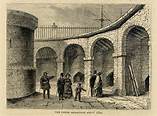 an engraving of the Tower of London menagerie, showing the arched recesses where animals were kept.