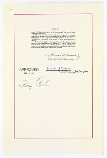 Signature page of The Refugee Act of 1980, approved March 17, 1980 National Archives, General Records of the U.S. Government. 