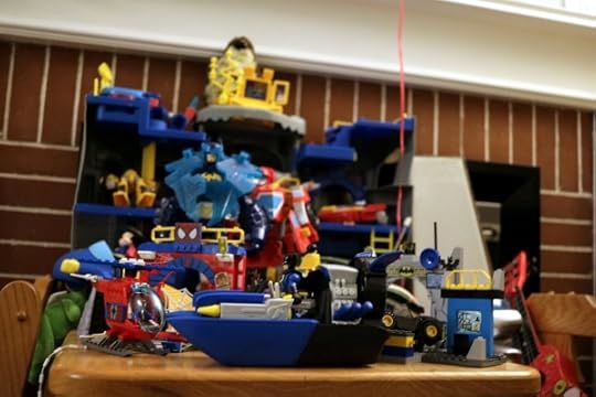 The Pip's collection of superhero toys.