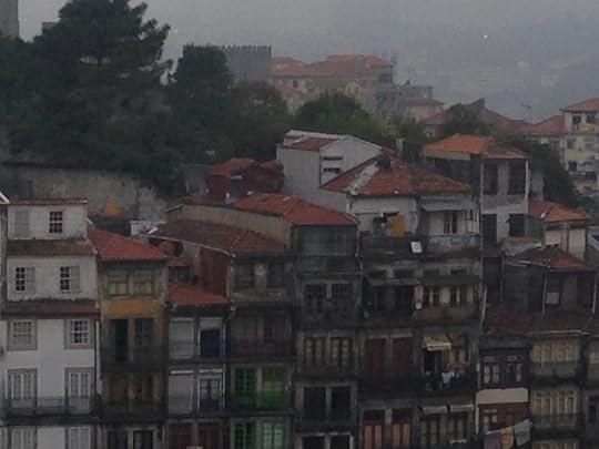 Foggy view out the back window of our Air BnB flat near the train station.