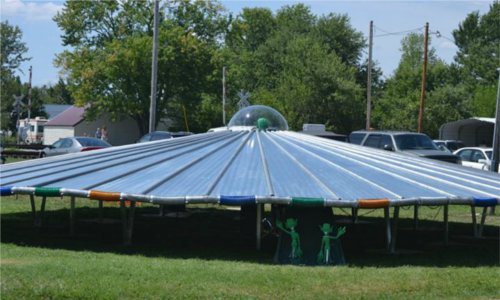 A 39 foot replica of the flying saucer built for the annual Kelly UFO festival near Hopkinsville, KY.