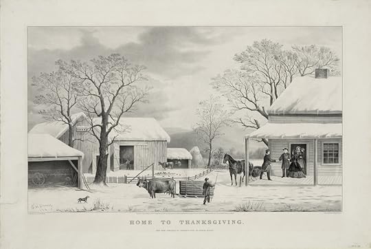 Home to Thanksgiving, lithograph by Currier and Ives (1867). [Image: Public Domain]