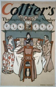 Family at dinner table, Thanksgiving, by artist Edward Penfield for Collier's Weekly. Nov. 25, 1901. Prints and Photographs Division. 