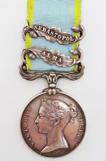 The whereabouts of General Lawrenson's medals are unknown, but this example of the British Crimea Medal bearing the same two clasps as his own shows why Lord Paget and other officers derided them as looking like decanter labels, by contrast with the more sober appearance of earlier campaign medals such as that of George Lawrenson for the Sikh War shown at the top of this blog. The Crimea Medal was authorised in 1855 while the war was still ongoing, so was distributed to soldiers still in the field as well as to the sick and wounded who had come home.