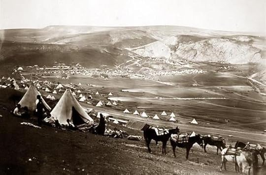 ‘Cavalry camp, looking towards Kadikoi,’ by Roger Fenton (1855). Along with the use of the telegraph, allowing the reports of William Howard Russell and other correspondents to reach the newspapers at something close to ‘real time’, immediacy for the British public was given by the 350-odd photographs taken by barrister-turned photographer Roger Fenton during his time in the Crimea from March-June 1855 (many were converted into woodblocks and published in the Illustrated London News). The officer portraits he took do not include John Lawrenson, who at this period was still convalescing in England, but this image shows one of the large cavalry camps to which Lawrenson would have returned in July when he was appointed commander of the Heavy Brigade (U.S. Library of Congress Fenton Crimean War photographs collection),