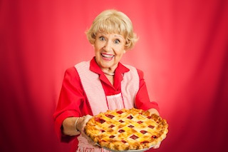 Granny Holding Lattice Top Cherry Pie