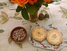 Sugared cranberries and cranberry meringue pies