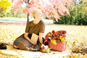 content woman picnic
