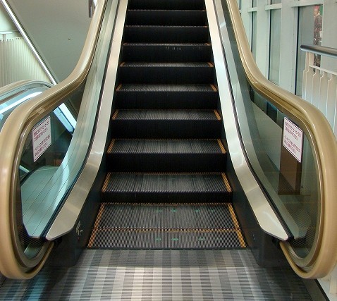 Looking up from the bottom of an escalator.