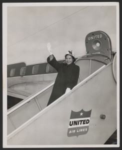 Rosa Parks waving from a United Air Lines jetway in Seattle, Washington. Photograph by Gil Baker, 1956. Rosa Parks Papers, Library of Congress. 