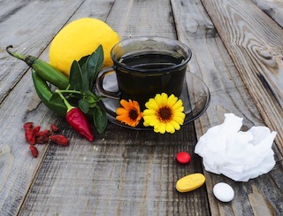 Warm tea, lemon, peppers, marigold, natural treatment vs pills