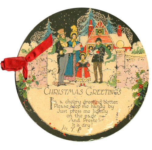 Vintage American Christmas Card with Carolers