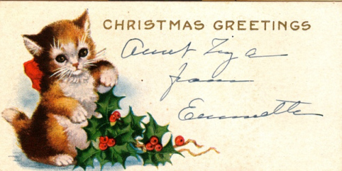 Vintage American Christmas Card Kitty
