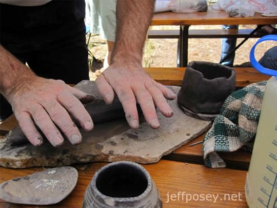 Rolling out the clay at Anasazi Potter Workshop by Gregory S. Wood, ArchæoCeramist, at Chimney Rock National Monument near Pagosa Springs, Colorado