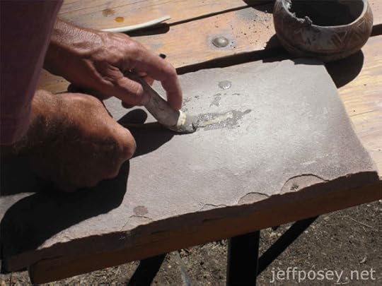 Making a yucca-leaf paintbrush at Anasazi Potter Workshop by Gregory S. Wood, ArchæoCeramist, at Chimney Rock National Monument near Pagosa Springs, Colorado