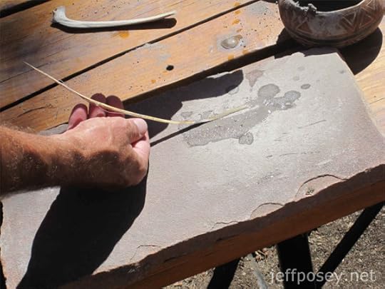 Testing a new yucca-leaf paint brush at Anasazi Potter Workshop by Gregory S. Wood, ArchæoCeramist, at Chimney Rock National Monument near Pagosa Springs, Colorado