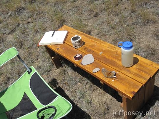 Anasazi Jeff’s pottery workbench at Anasazi Potter Workshop by Gregory S. Wood, ArchæoCeramist, at Chimney Rock National Monument near Pagosa Springs, Colorado
