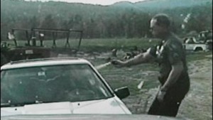 Franconia, New Hampshire, police officer Bruce McKay pepper sprays Liko Kenney in 2007 in this police cruiser video image released by the NH attorney general's office at the time. Moments later, Kenney shot McKay. The aftermath inspired a central plot piece in Cold Hard News.