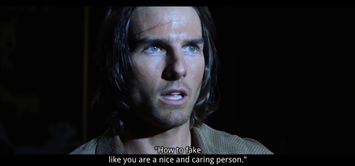 Tom Cruise in a scene from the movie Magnolia, with the quote 