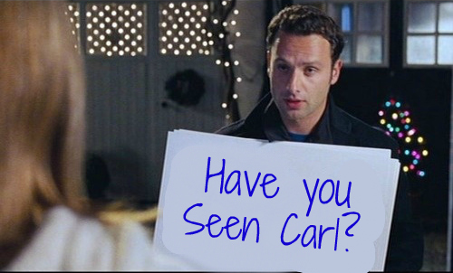 Andrew Lincoln in Love, Actually, holding up a sign for Kiera Knightly, but the sign has been changed from