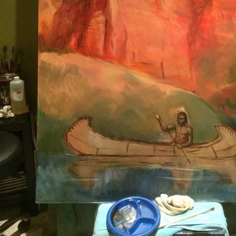 Frank Cho Indian Canoe oil on canvas W.I.P.