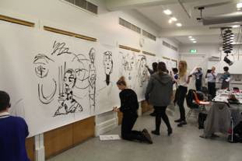 Students from Oak Lodge School, Wandsworth at National Portrait Gallery at Giacometti-inspired workshops sponsored by Bank of America Merrill Lynch © Hazel Basran