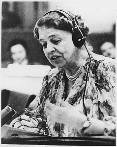 Eleanor Roosevelt speaking at the UN, July 1947 (US government photo)