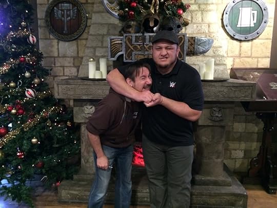 Samoa Joe with gav in a headlock at Warhammer World