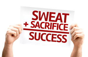Sweat + Sacrifice = Success card isolated on white background