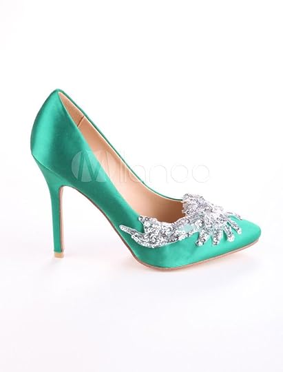 green satin pumps: 