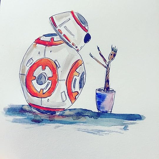 Too_hot_to_sleep_art__bb8__babygroot__starwars__watercolor