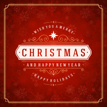 Merry Christmas greeting card lights and snowflakes vector background