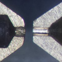 The results of printing with abrasive material can be seen on the left.