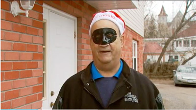 Former thief/fraudster Robin Smith, seen in a screen grab from a CKWS television report on a 'Christmas break and enter' in Tweed that Smith organized