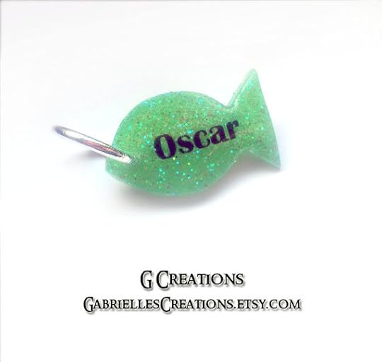 Fish Cat ID Tag Green Glitter - Custom Color - Personalized Small Pet ID Tag - Handmade Kawaii Cat Accessories - Cute Cat Collar Accessory