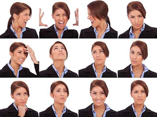 Collage of young business woman's different facial expressions
