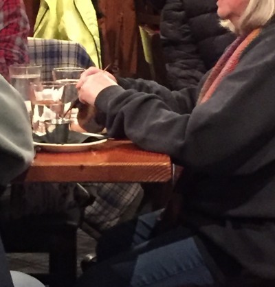 A knitter beside me. Socks, I think.