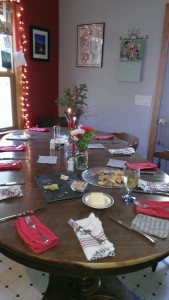 Our table just before Christmas dinner, with a glimpse at the new paint job.